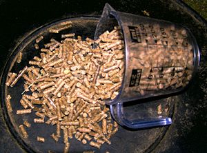 a manufactured pelleted ration for horses, mad...