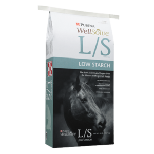Purina WellSolve LS Horse Feed. 50-lb teal feed bag.